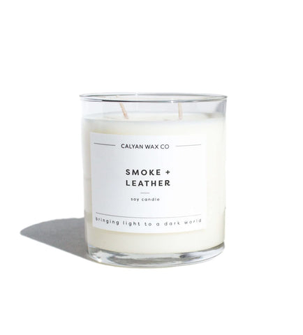 Calyan Wax Co. Smoke & Leather 2 Wick Scented Candle - 37 Hour Burn - Luxury Clean Soy Wax Candles - Long Lasting Large Glass Jar Candle for Home - 8.8oz