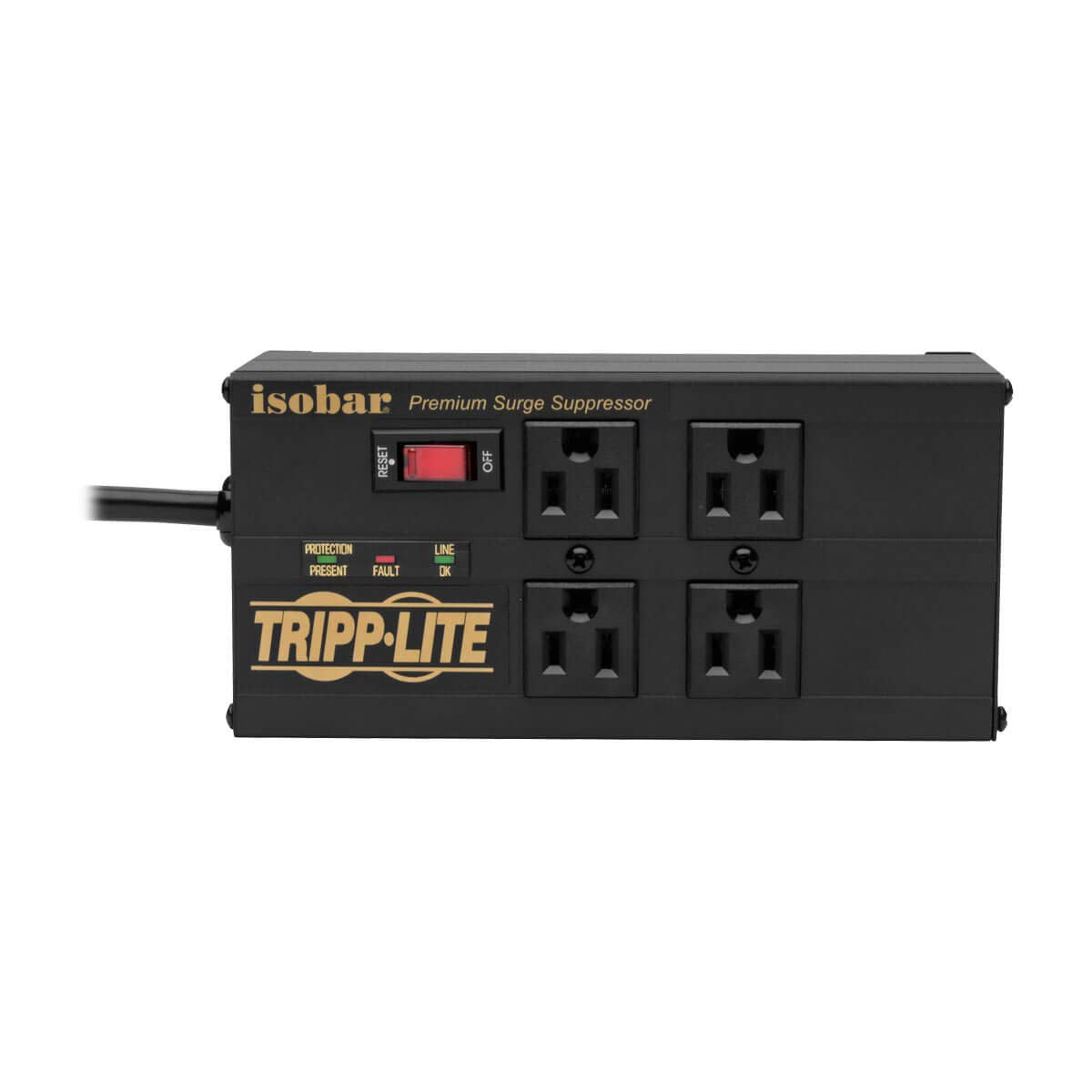 Tripp Lite Isobar 4 Outlet Surge Protector Power Strip with 2 USB Charging Ports, 8ft Long Cord, Right-Angle Plug, Metal, 3330 Joules, Lifetime Limited Warranty & $50K Insurance (IBAR4ULTRAUSBB)