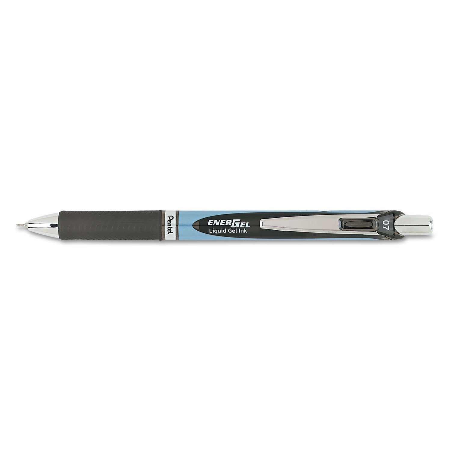 Pentel EnerGel Alloy Liquid Gel Pen, Needle Point (0.7 mm), Black/Blue Metal Barrel, Black Ink, 1 Count