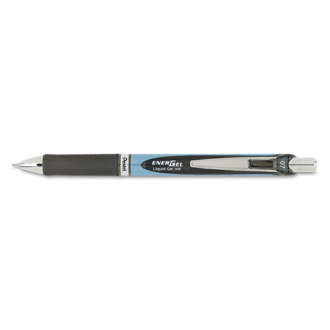 Pentel EnerGel Alloy Liquid Gel Pen, Needle Point (0.7 mm), Black/Blue Metal Barrel, Black Ink, 1 Count