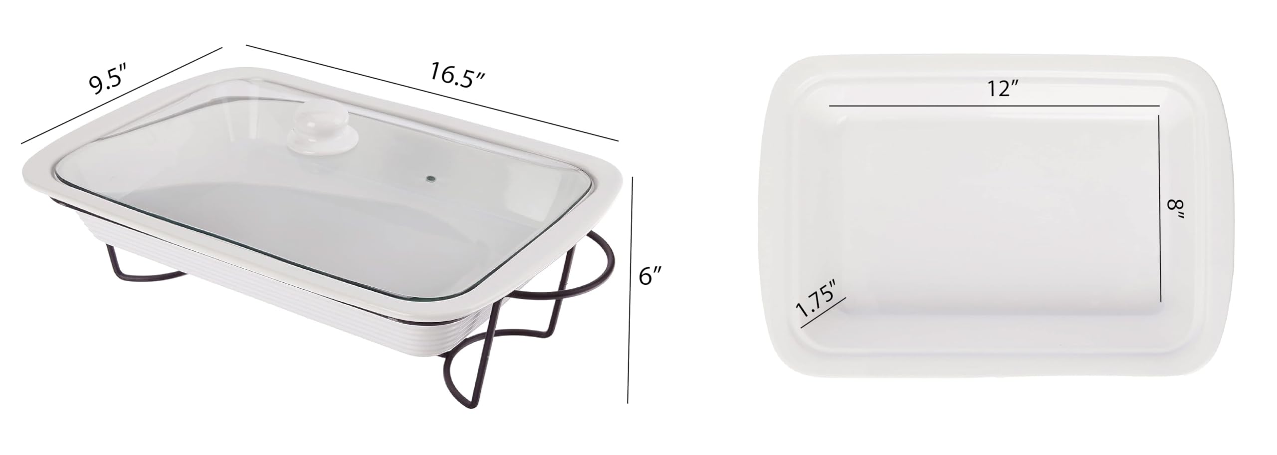 Le Regalo Stoneware 3-Piece Baking Dish, Glass Lid and Metal Stand, Bake and Server Food Warmer Set, Oven, Dishwasher and Freezer