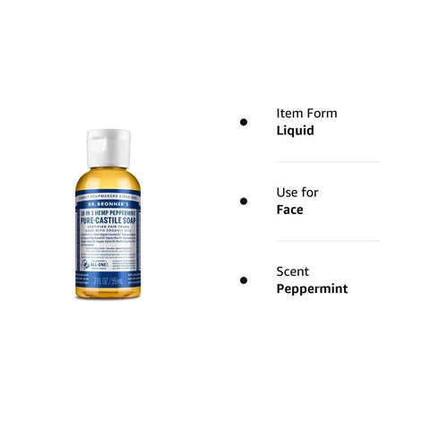 Dr. Bronner's Liquid Organic Castile Soap Peppermint 2oz All-Purpose (6-Pack)