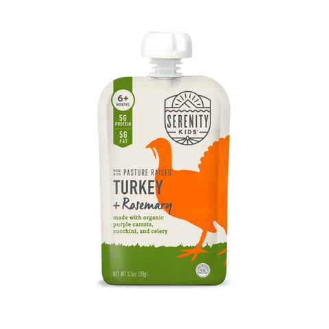 Serenity Kids 6+ Months Baby Food Pouches - Protein-Rich Turkey & Rosemary Pouch - Organic Carrots & Zucchini Blend - BPA-Free On-The-Go Baby Snacks - 3.5 Ounce, Pack of 1
