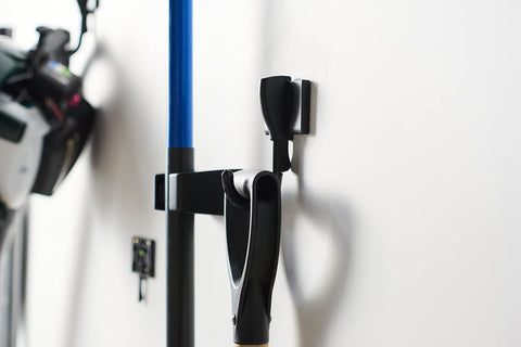 Duck EasyMounts Garage Organization Kit - 2 Heavy Duty Hooks and 1 Mop & Broom Holder - Wall Mount Hanging Storage - No Tool Drywall Install - Black, Includes All Hanging Hardware