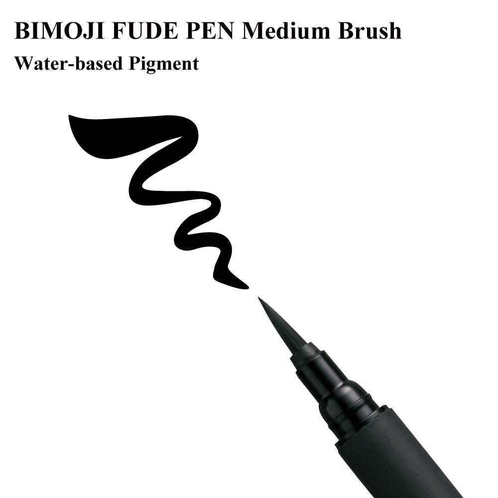 Kuretake Bimoji Fude Pen Medium Brush, black, for Calligraphy, Hand lettering and Illustration, for Beginners, Professional, Made in Japan