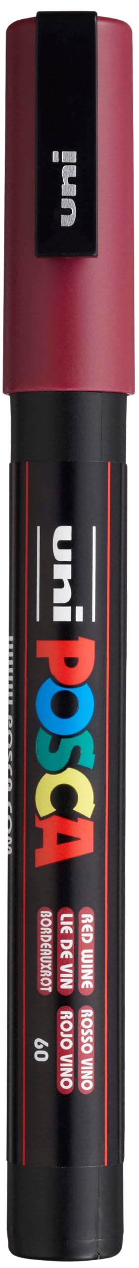 uni POSCA PC-3M Water-Based Paint Markers, Reversible Fine Tip (0.9-1.3mm), Red Wine