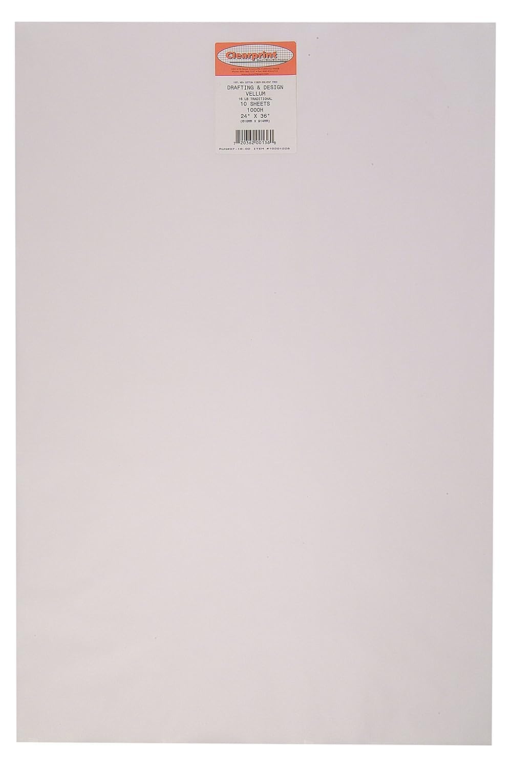 Clearprint 24" x 36" 1000H Design Vellum Sheets, 16 lb., 100% Cotton, 10 Sheets Per Pack, 1 Each