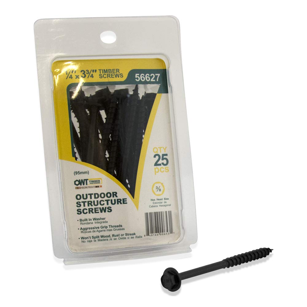 OZCO 25 Pcs OWT Timber Screws 1/4" x 3-3/4" | Structural Wood Screws for Pergola, Deck, Fence and Outdoor Wood Structures | Epoxy-Coated Steel Fasteners