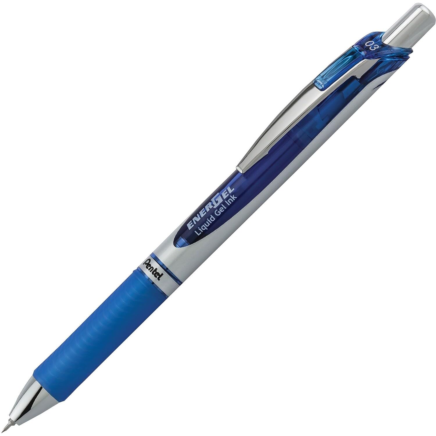 Pentel EnerGel RTX Retractable Liquid Gel Pen, (0.3mm), Needle Tip, Extra Fine Line, Blue Ink, Pack of 3 (BLN73BP3C)