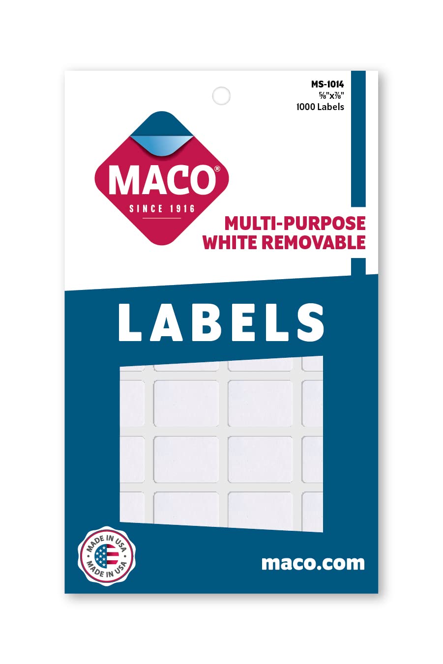 MACO White Rectangular Multi-Purpose Labels, 5/8 x 7/8 Inches, 1000 Per Box (MS-1014)