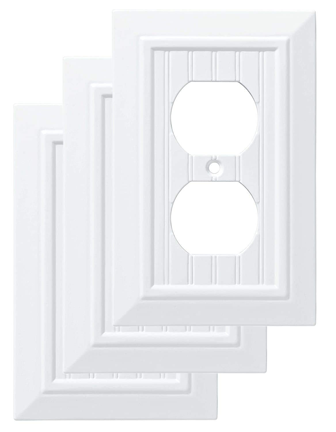 Franklin Brass Classic Beadboard (3-Pack) Outlet Covers Pure White 1-Gang Wall Plate Single Duplex Switch Plates Electrical Guard W35266V-PW-C