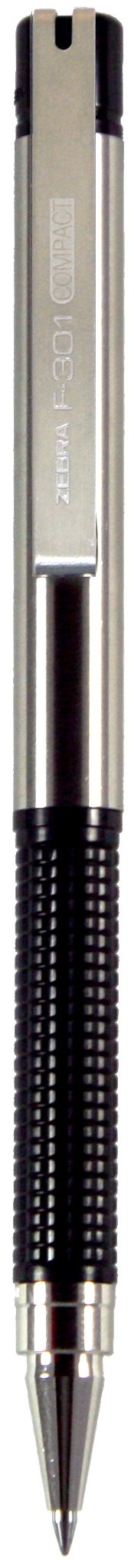 Zebra Pen F-301 Compact Ballpoint Black Ink Fine Point 0.7mm Pen, Easy-Glide Ink, Stainless Steel Retractable, Non-Slip Grip, Converts from Full Size to Pocket Size, 2-Pack (27412)