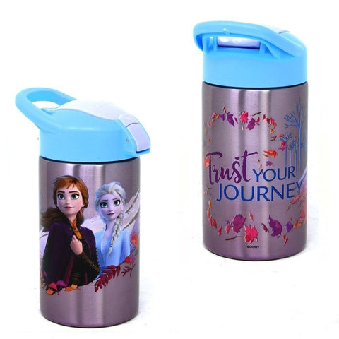 Zak Designs, Inc. Frozen 2 Stainless Steel Bottle - Disney Kids Insulated Water Bottle with Push Button Spout, Perfect for School Days and Trips - 15.5 oz (One Bottle)