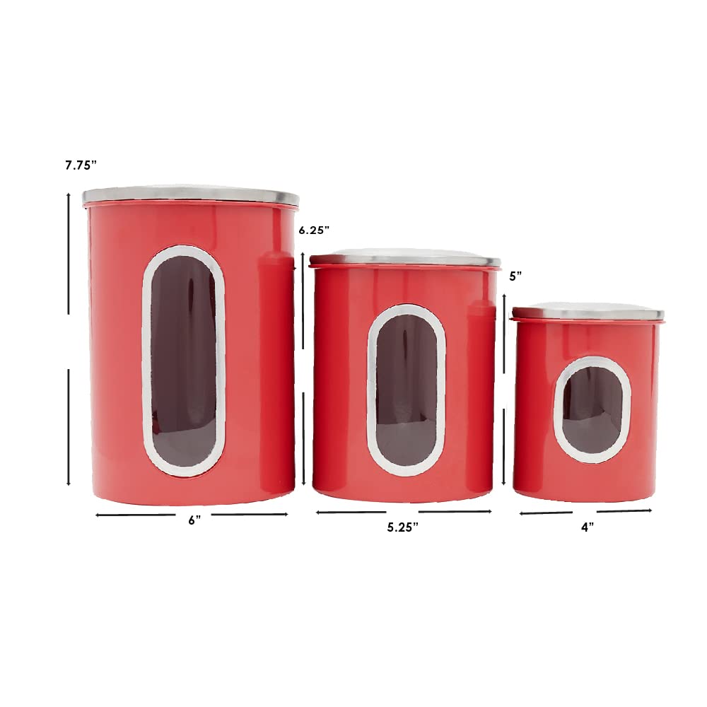 3 Piece Canister Set for the Kitchen by Home Basics | Kitchen Jars with Transparent Window | 3 Different Sizes | Kitchen Storage Containers with Silicone Gasket