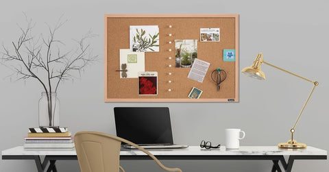 Quartet 35-380342Q Corkboard, Framed Bulletin Board, 17" x 23" Cork Board, Oak Finish Frame, Brown