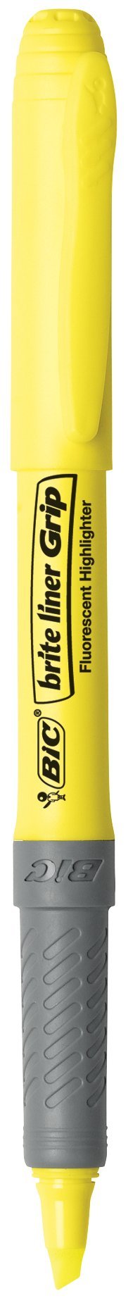 BIC Brite Liner Grip Highlighters, Chisel Tip, 5-Count Pack of Highlighters, Yellow, Ideal Highlighter Set for Organizing and Coloring