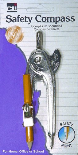 Charles Leonard Ball Bearing Compass with Golf Pencil, Metal with Safety Point, Up to 12 Inch Diameter, Silver (80365)