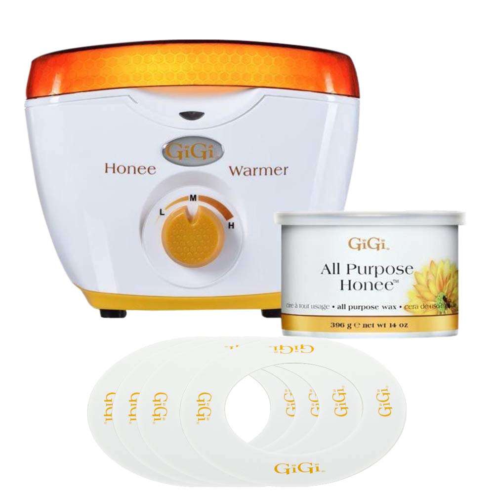GiGi Honee Wax Warmer Kit - Hair Removal Waxing Kit with All-Purpose Wax & Collars, Ideal for At-Home & Salon Use on Face, Body, Legs & Arms