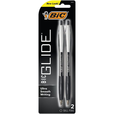 BIC Glide Black Retractable Ballpoint Pens, Medium Point (1.0mm), 2-Count Pack, Ultra Smooth Writing Black Pens