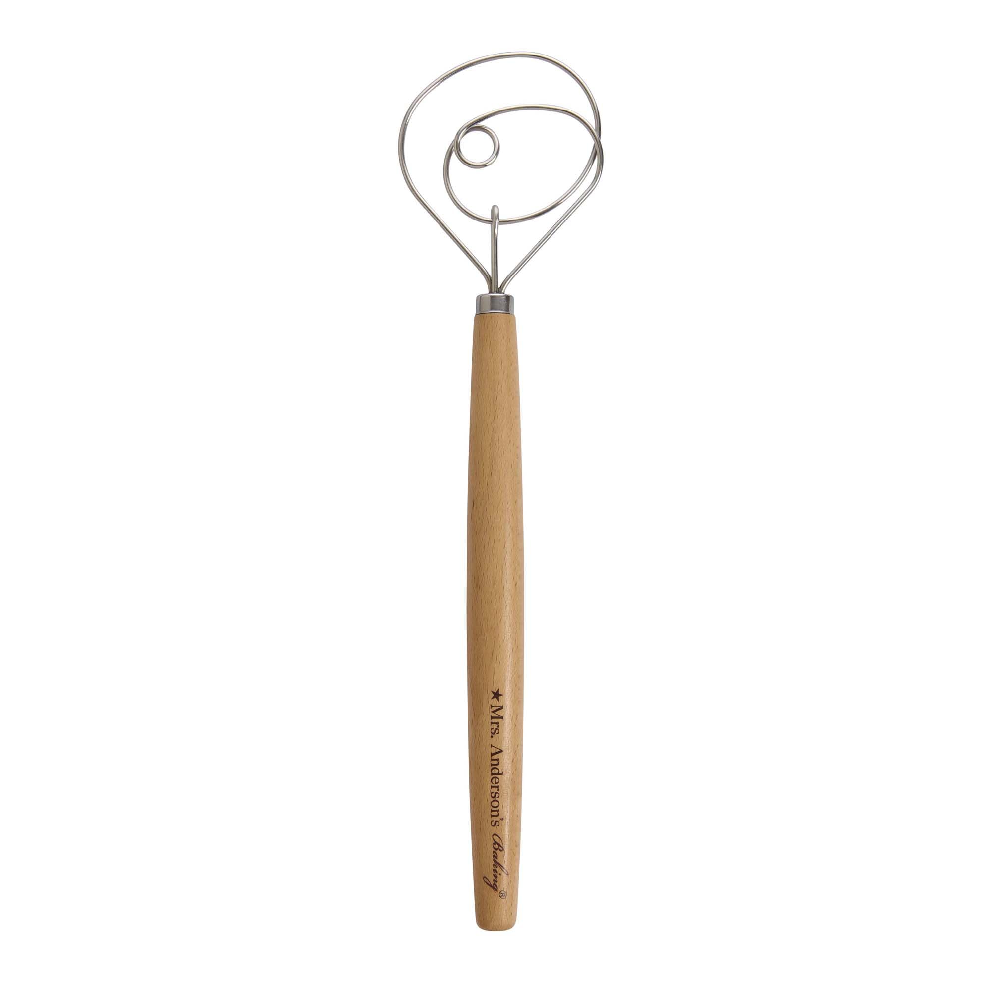 Mrs. Anderson's Baking Dough Whisk 18/8 Stainless Steel Blade, 15-Inches, wood