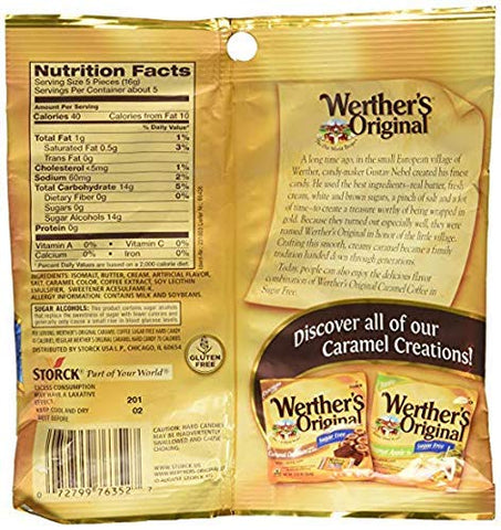 Werther's Original Sugar-Free Caramel Coffee Hard Candy - Individually Wrapped Hard Candies for Halloween, Parties, or Snacks - 1.46 oz Bag (Pack of 1)