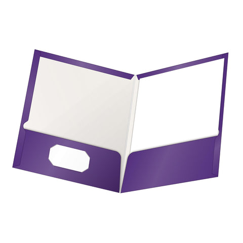Oxford Laminated Twin-Pocket Folders, Letter Size, Purple, Holds 100 Sheets, Box of 25 (51726EE)