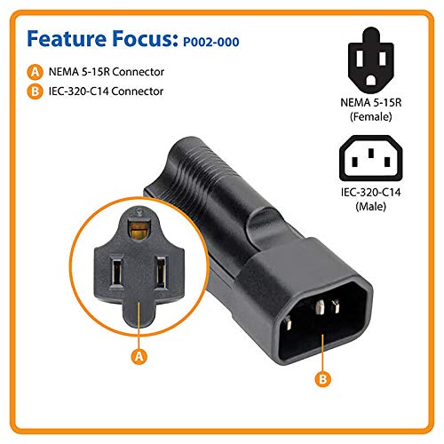 Tripp Lite Power Cord Adapter (NEMA 5-15R to C14 Adapter), 10A, 125V, Black (P002-000)