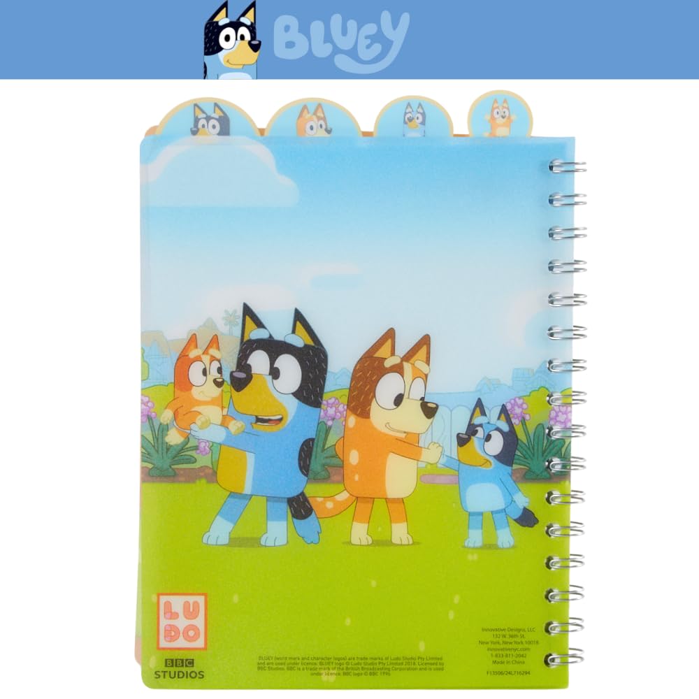 Innovative Designs Bluey Tab Journal Notebook, Spiral Bound, 96 Lined Pages, 8 x 7 inches, Blue