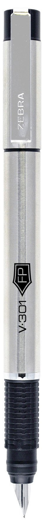 Zebra Pen V-301 Fountain Pen, Stainless-Steel Barrel, Fine Point, 0.7mm, Black Ink, 1-Pack with Refill (48111)