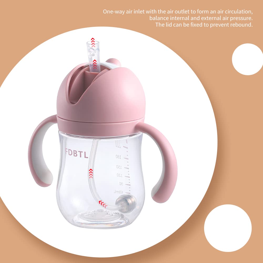 FDBTL Baby Straw Cup Soft Spout Sippy Cups Learner Cup with Removable Handles, Leak-Proof, Spill-Proof, A Straw Brush, Break-Proof Cups for Toddlers Infant (Pink 9oz)