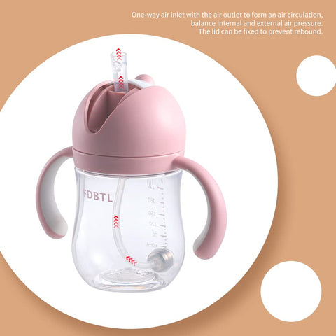FDBTL Baby Straw Cup Soft Spout Sippy Cups Learner Cup with Removable Handles, Leak-Proof, Spill-Proof, A Straw Brush, Break-Proof Cups for Toddlers Infant (Pink 9oz)