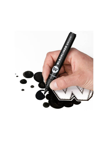 MOLOTOW Blackliner Pen, Brush Tip with Refillable Barrel, Quick Dry Black Permanent Archival Ink, 1 Each (703.212)