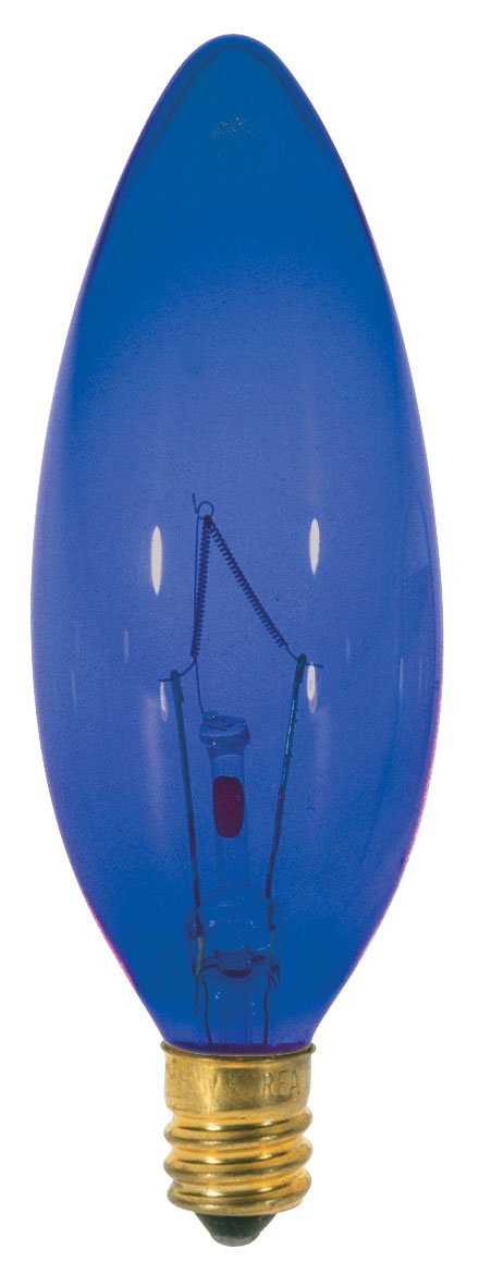 Satco S3218 25 Watt B9.5 Incandescent 120 Volt Candelabra Base Light Bulb, Transparent Blue