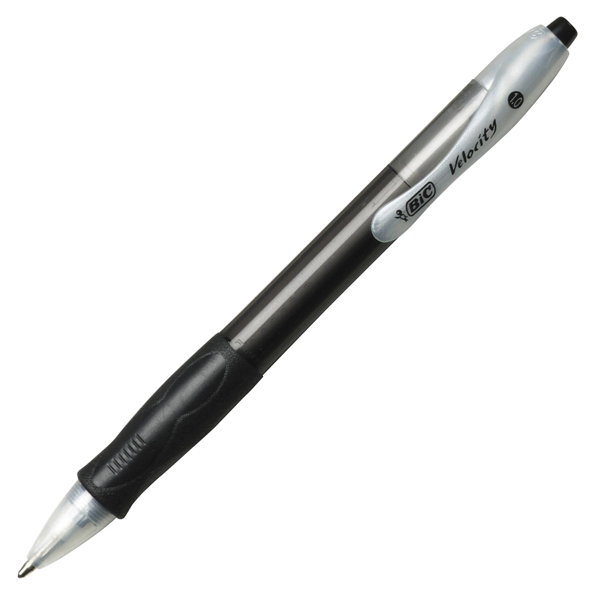 BIC Velocity Retractable Ballpoint Pens, Medium Point (1.0 mm), Black Ink Pens, 12-Count Pack, With Comfortable Grip