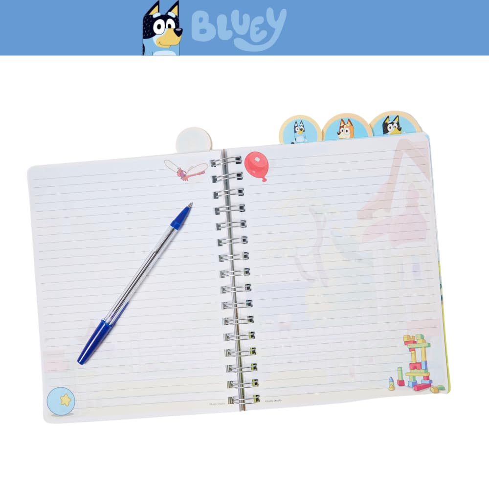 Innovative Designs Bluey Tab Journal Notebook, Spiral Bound, 96 Lined Pages, 8 x 7 inches, Blue
