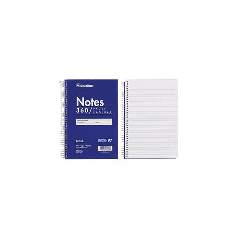 Blueline Steno Pad/Note Pad, Spiral Binding with Flexible Blue Cover, 9 x 6 x 0.813 Inches, 360 Pages (AT35B)