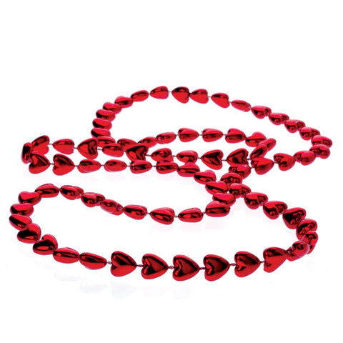 U.S. Toy Metallic Heart Bead Necklaces – 12 Pack of Red 33” Valentine Party Favors