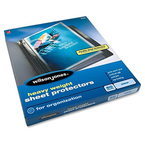 Wilson Jones Sheet Protectors, Heavy Weight, Top-Loading, Clear, 50 Sheets/Box (W21410)