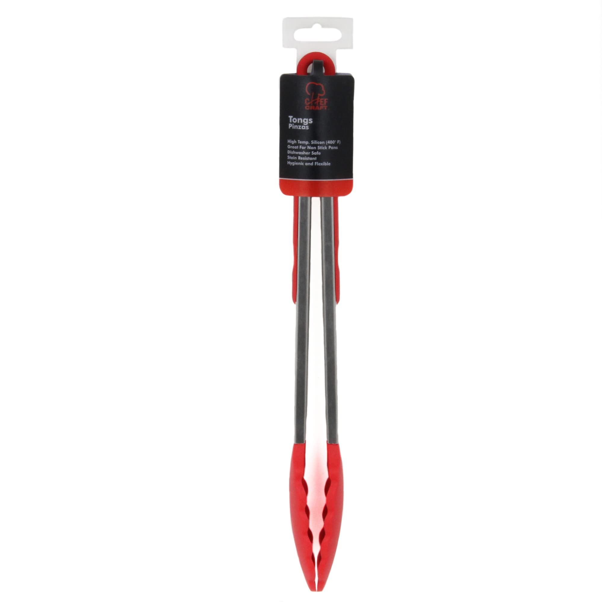 Chef Craft Premium Silicone Tongs, 12 inch, Red