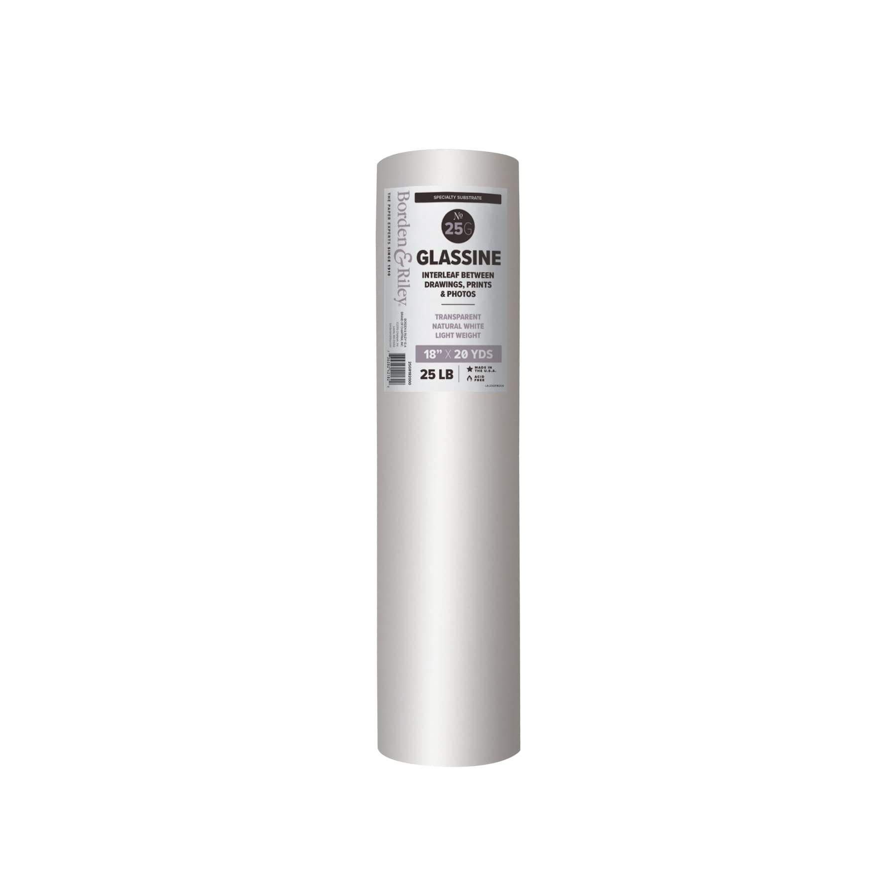 Borden & Riley #25G Glassine Paper Roll, 25 lb, 18" x 20 Yards Per Roll, 1 Roll Each