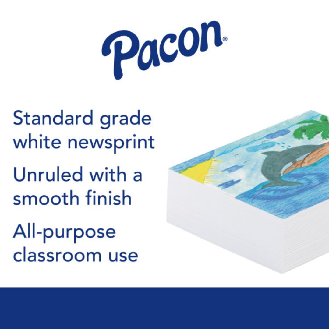 Pacon Plain White Newsprint Paper, 9" x 12", Pack of 500 Sheets