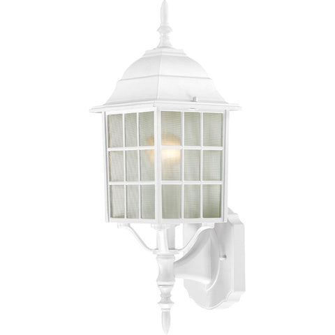 Nuvo Lighting 60/4901 Adams One Light Wall Lantern/Arm Up 100 Watt A19 Max. Frosted Glass White Outdoor Fixture, 18 Inches