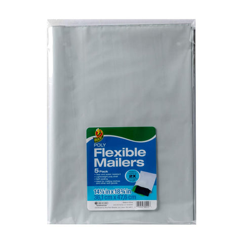 Duck Brand Flexible Mailers, 14.25 x 18.75, White, 5 Pack (284529)