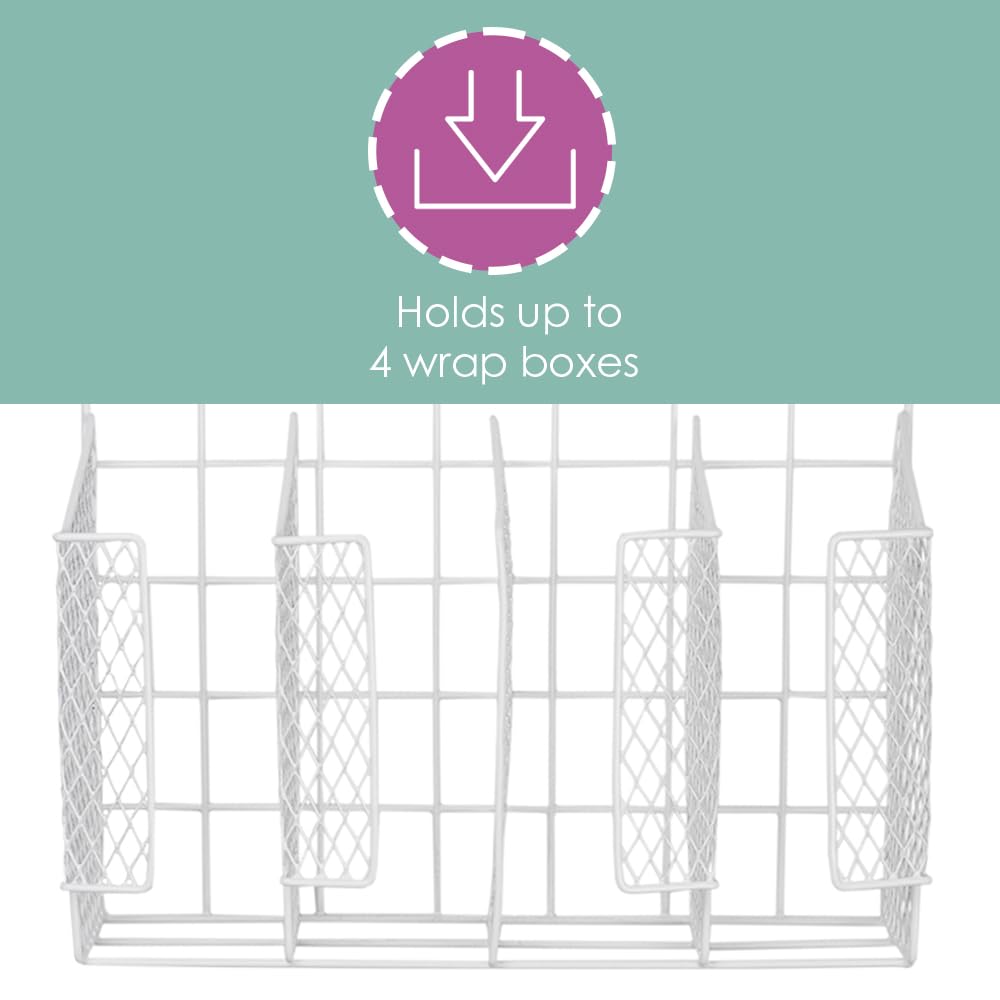Home Basics Organizer Rust Resistant, Perfect for Food Storage, Silver Foil, Wax Paper, Sandwich Bags, Plastic Wrap-Mounts,White