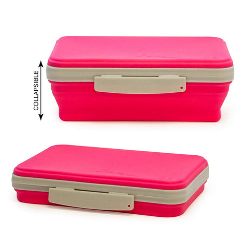 It's Academic Flexi Storage Box with Lid, Collapsible Pencil Case Design for Craft and School Supplies, Pink/Gray
