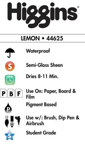 Higgins Pigmented Drawing Ink, Lemon, 1 Ounce Bottle (44625)