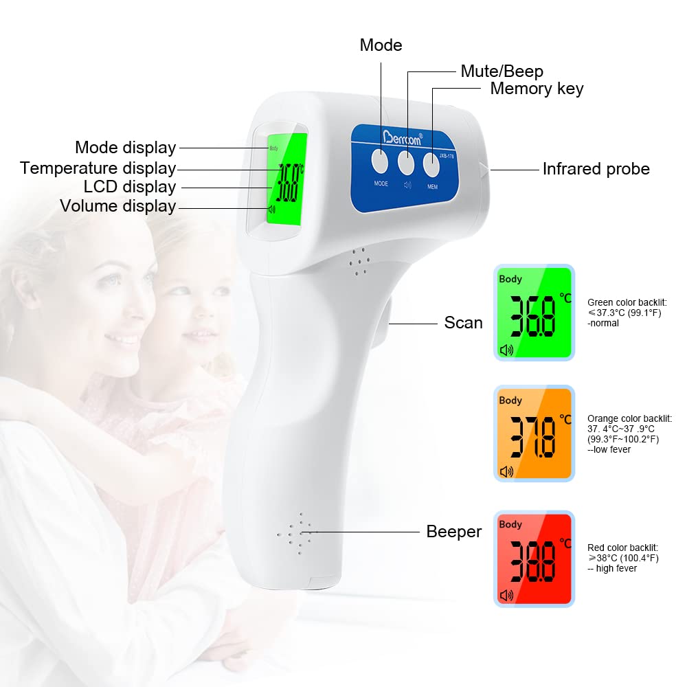 Berrcom Digital Non Contact Infrared Forehead Thermometer Contactless Thermometer 3 in 1 for Kids Infant Adult Fever Check Thermometer Temperature Gun for Baby