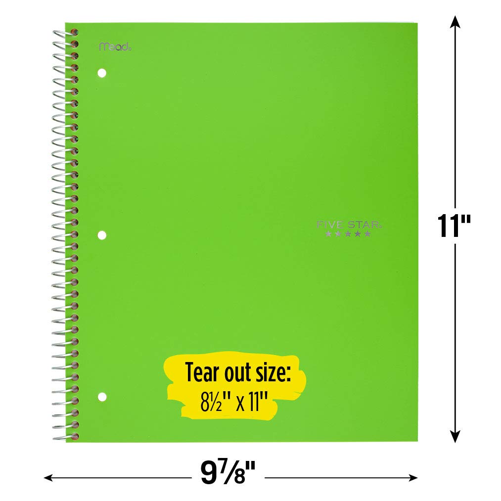 Five Star Spiral Notebook, 5 Subject, Wide Ruled Paper, 200 Sheets, 10-1/2" x 8", Lime (73204)