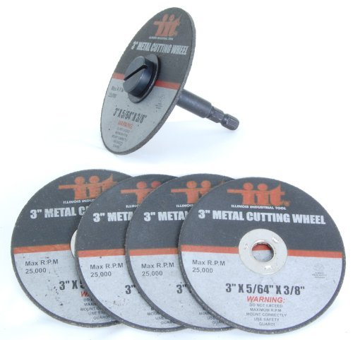 IIT 3" Metal Cutting Wheels, 1/4" Mandrel, 5pc #80210, Aluminum Oxide, Medium Grit, Compatible with Angle Grinder, Bench Grinder, Die Grinder