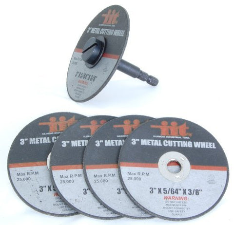 IIT 3" Metal Cutting Wheels, 1/4" Mandrel, 5pc #80210, Aluminum Oxide, Medium Grit, Compatible with Angle Grinder, Bench Grinder, Die Grinder